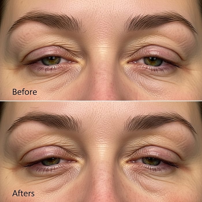 Plasma Pen Eyelid Treatment Illustration: Before and After Images