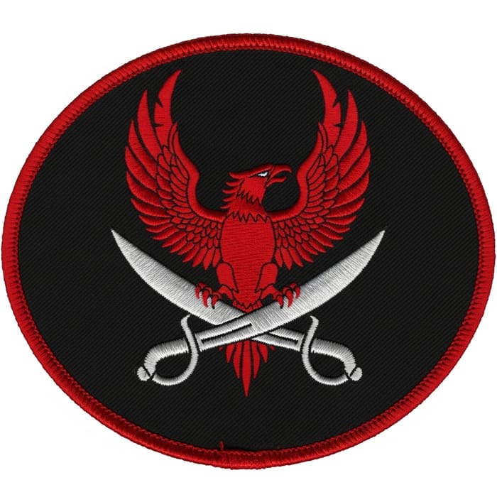 Red Phoenix Military Patch with Crossed Cutlasses Red Phoenix Military Patch with Crossed Cutlasses