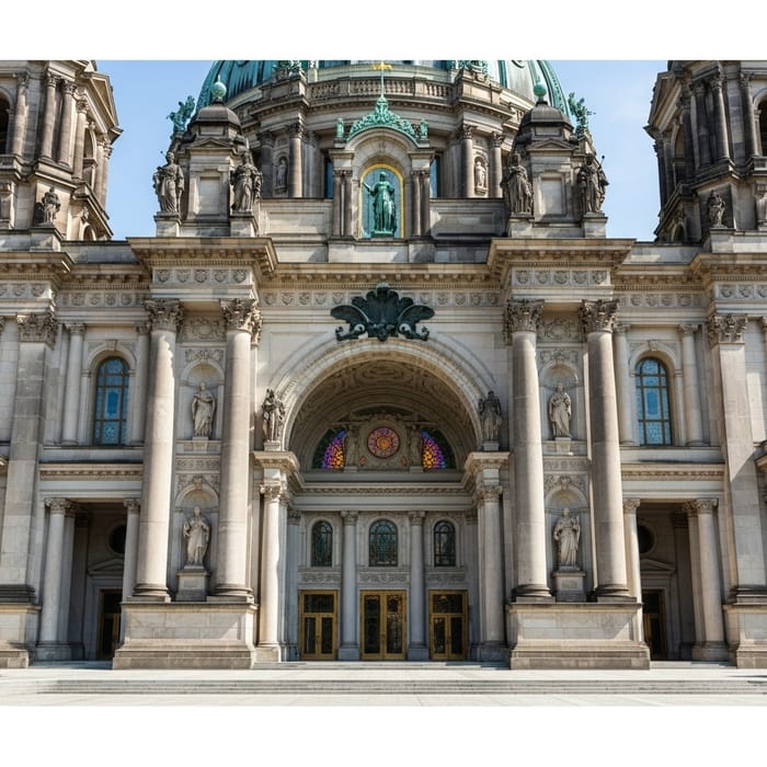 Serene Temple Facade Design with European Grandeur