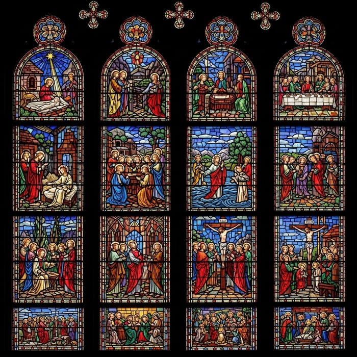 Life of Jesus Stained Glass Window Illustration Life of Jesus Stained Glass Window Illustration