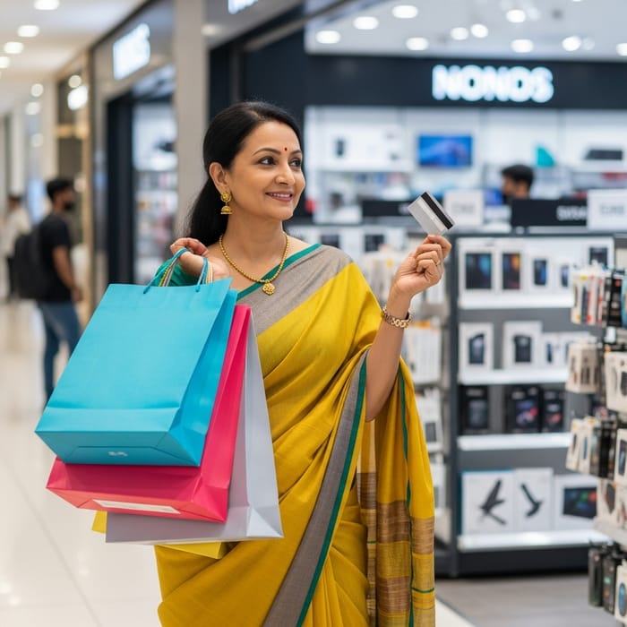 Elegant South Asian Woman Shopping with Credit Card