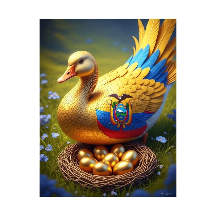 Golden Goose with Ecuador Flag Feathers in Nest with 11 Eggs | Magical Fantasy Art
