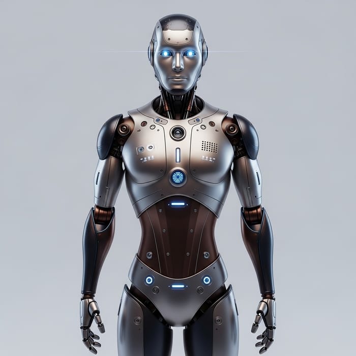 Standing AI Robot: Futuristic Front View Standing AI Robot: Futuristic Front View