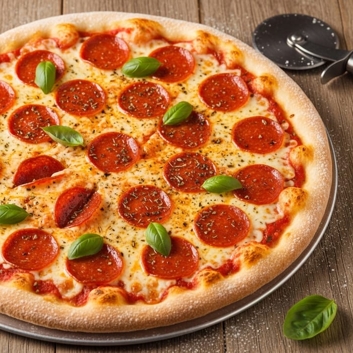 Mouthwatering Pepperoni Pizza with Fresh Basil