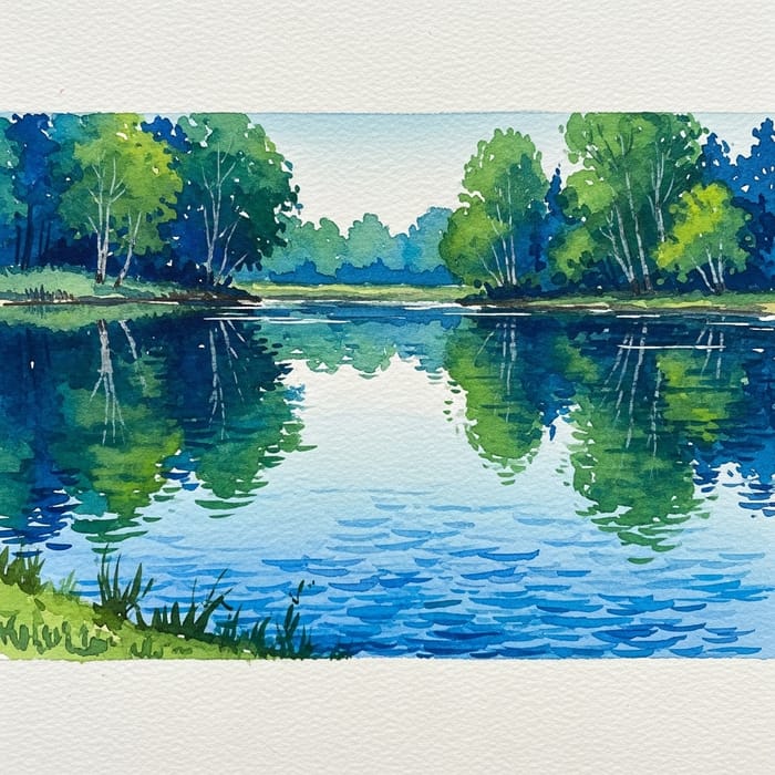 Tranquil Lake Watercolor Inspired by Van Gogh Tranquil Lake Watercolor Inspired by Van Gogh