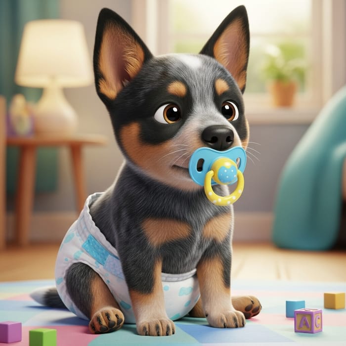 Cute Bluey and Bingo, Newborn Heeler Puppies in Diapers