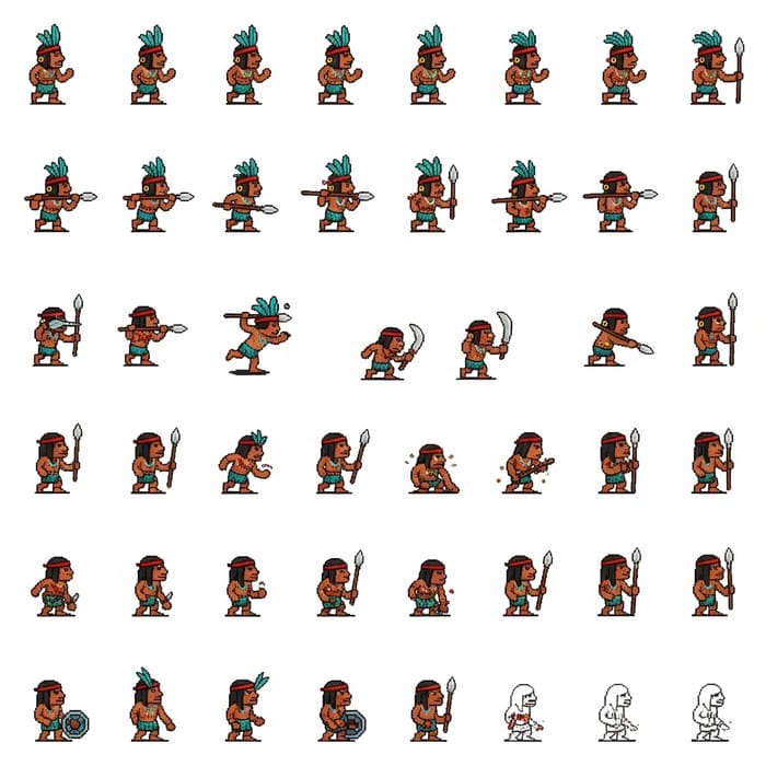 Indigenous Brazilian Character Sprite Sheet in Side-View | Pixel Art