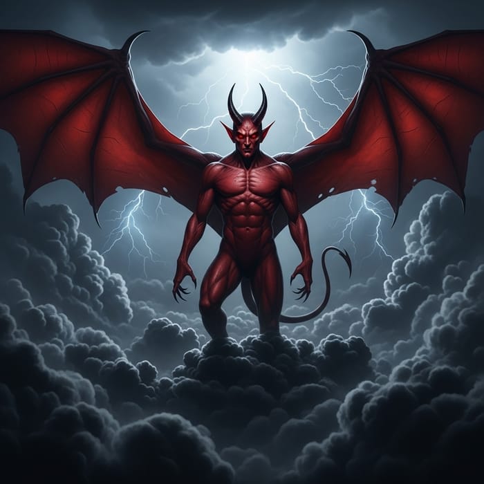 Dark Devil with Red Eyes on Dark Clouds Dark Devil with Red Eyes on Dark Clouds