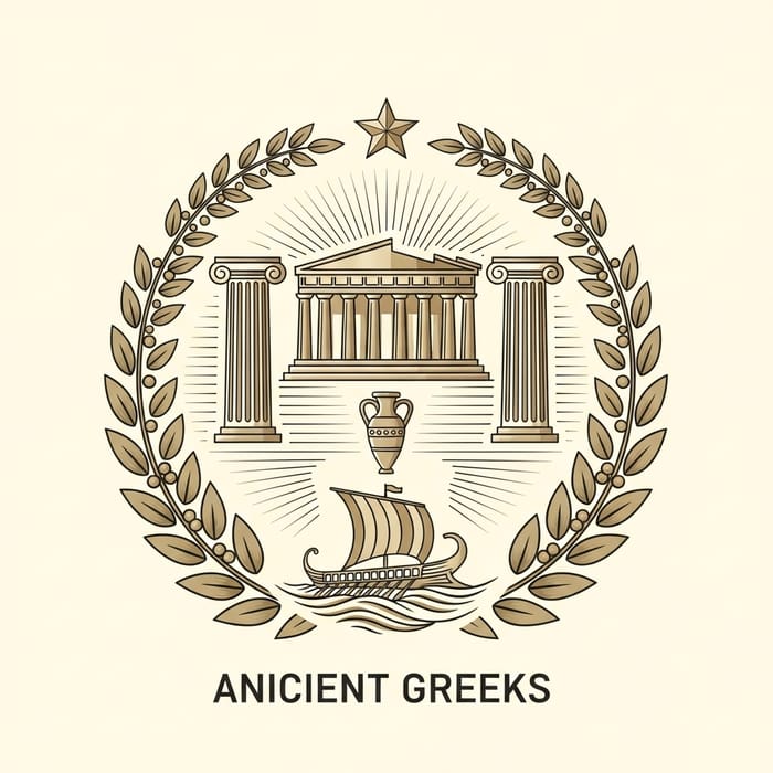 Ancient Greeks Emblem Design - Classic Laurel Wreaths & Gold Hues Ancient Greeks Emblem Design - Classic Laurel Wreaths & Gold Hues