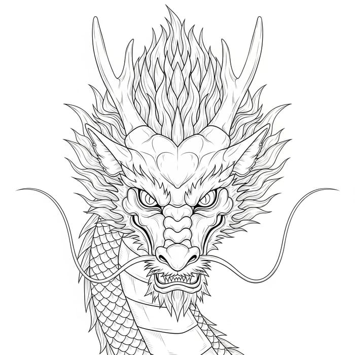 Chinese Wise Dragon Art | Detailed Face Linear Drawing