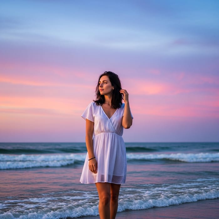 Breathtaking Brunette Woman by the Sea - Hispanic Beauty