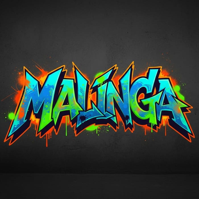 MALINGA Name Logo: Vibrant Graffiti Design MALINGA Name Logo: Vibrant Graffiti Design