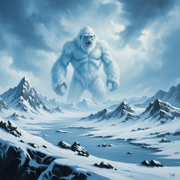 Majestic Yeti in Frozen Wilderness Oil Art
