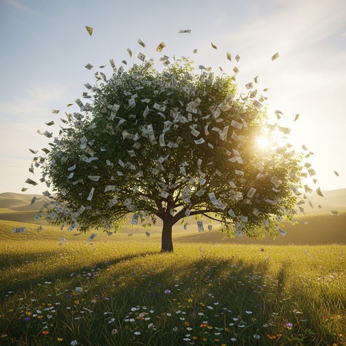 Money Tree in Golden Light | Natural Wealth Illustration