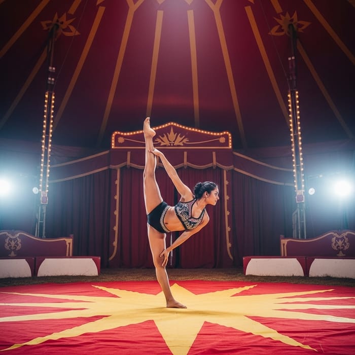 Captivating Circus Performance: South Asian Contortionist in Vibrant Setting