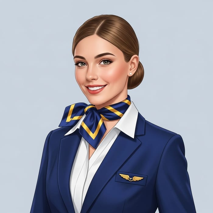 Flight Attendant Girl: Detailed Portrait of Young Caucasian