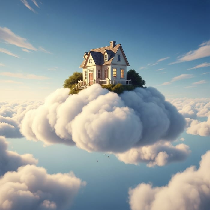 Whimsical House Perched on Soft Clouds