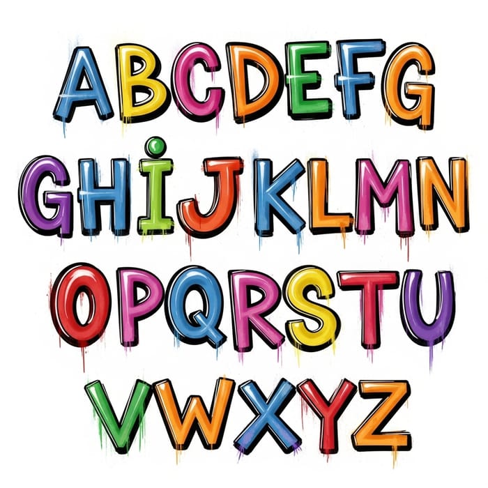 Vibrant Latin Alphabet in Graffiti Style Vibrant Latin Alphabet in Graffiti Style