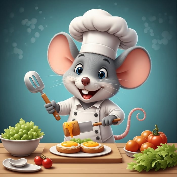 Smiling Chef Mouse Cooking Delicious Food