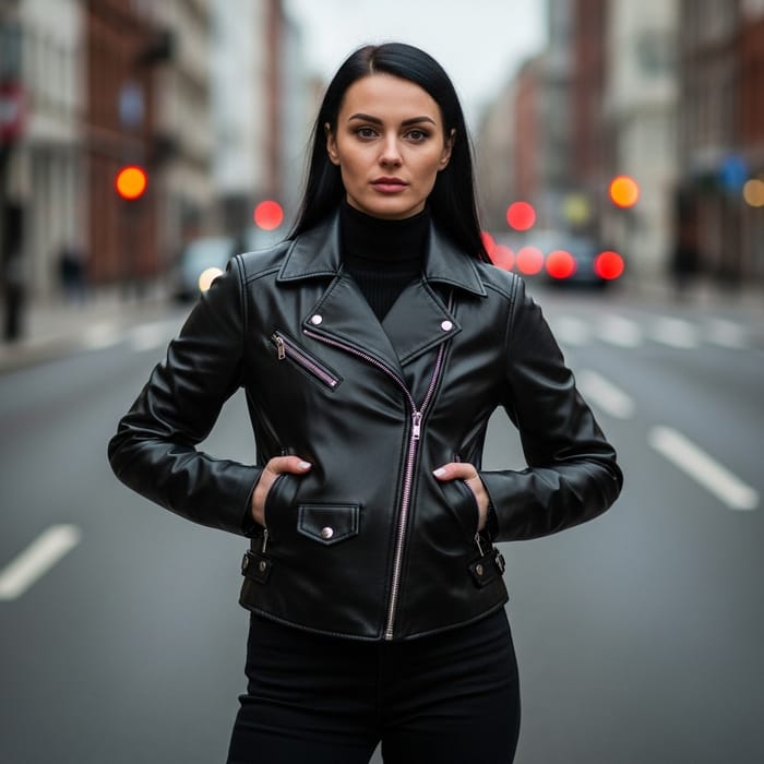 Stunning Tall Girl with Black Hair in Leather Jacket Stunning Tall Girl with Black Hair in Leather Jacket