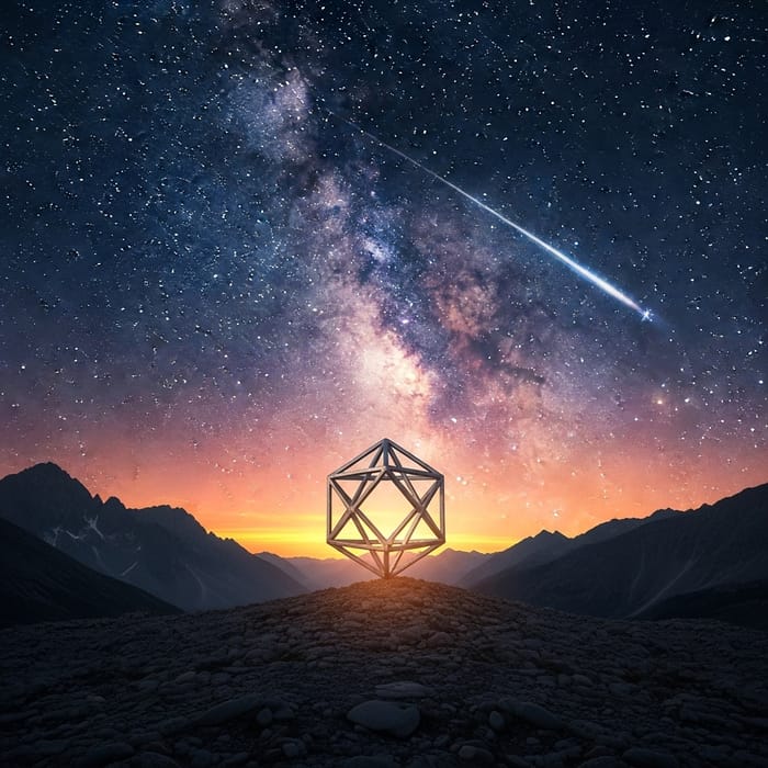 Surreal Mountain Landscape with Sacred Geometry Object | Breathtaking Sunset Surreal Mountain Landscape with Sacred Geometry Object | Breathtaking Sunset