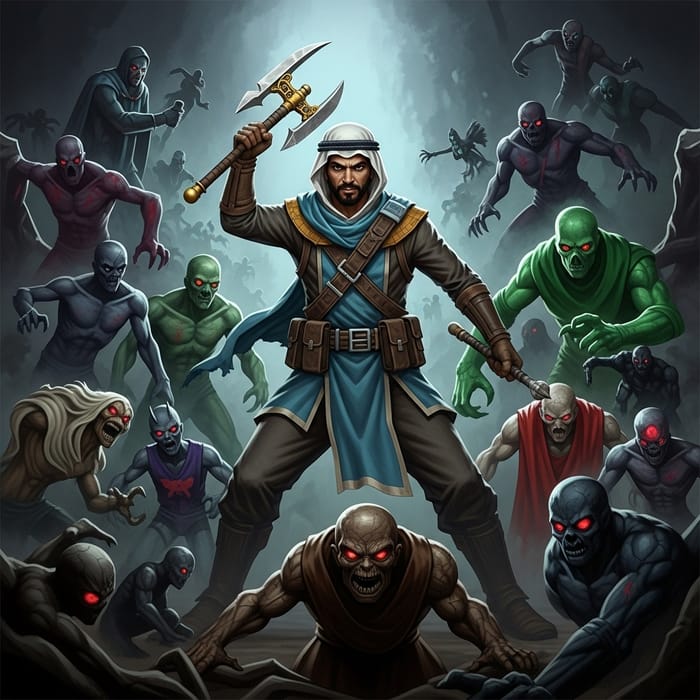 Man Facing Multiple Anomalous Entities in Combat Man Facing Multiple Anomalous Entities in Combat