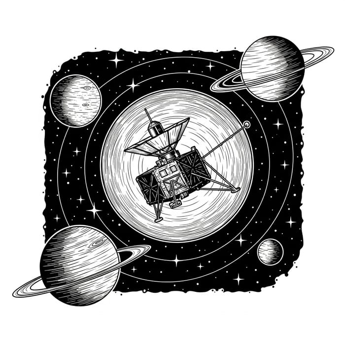 Vintage Voyager Probe Tattoo Art: Solar System Exploration