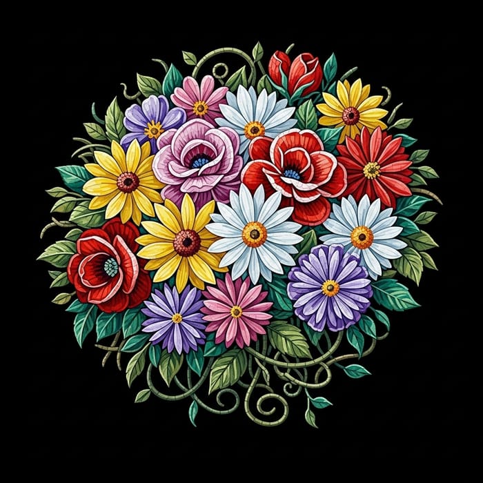 Mind Mosaic Flowers: Detailed Blooming Floral Art Mind Mosaic Flowers: Detailed Blooming Floral Art