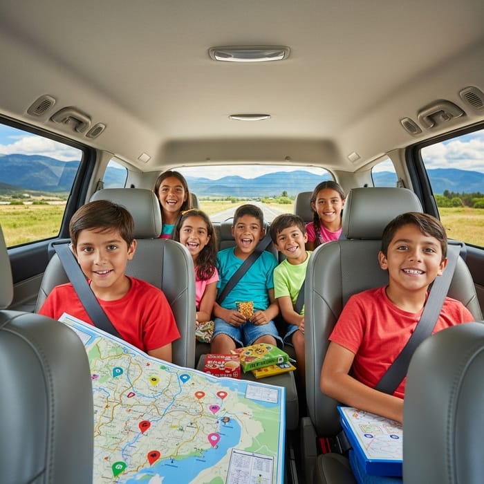 Exciting Road Trip with Brown Kids in a Spacious Minivan