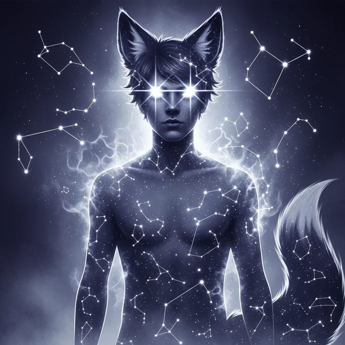 Ethereal Celestial Being with Cosmic Mist and Fox Features | Mythical Fantasy
