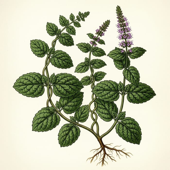 Stunning Botanical Illustration of Peppermint Plant Stunning Botanical Illustration of Peppermint Plant