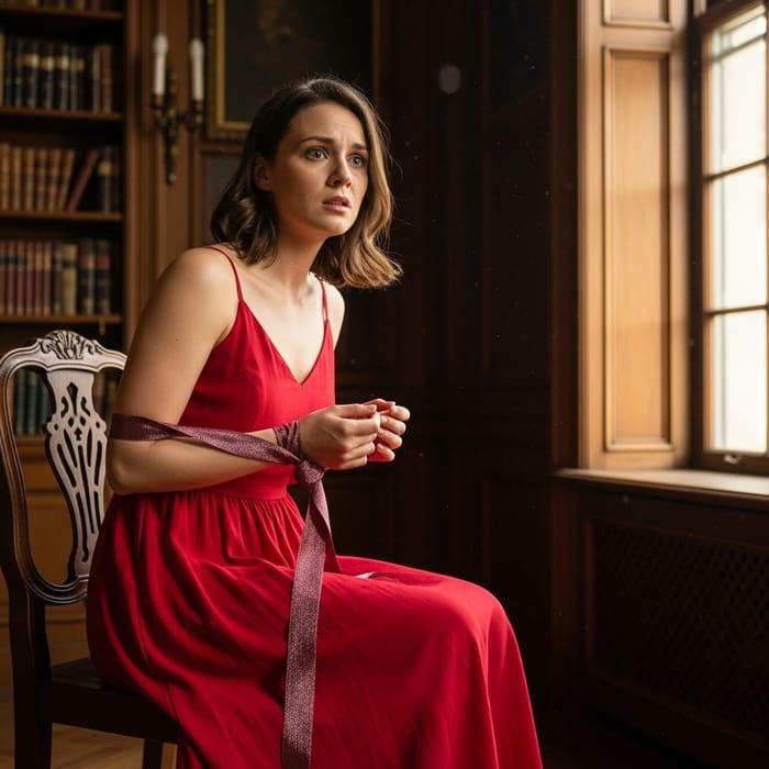 Cinematic Scene of a Woman in a Red Sundress