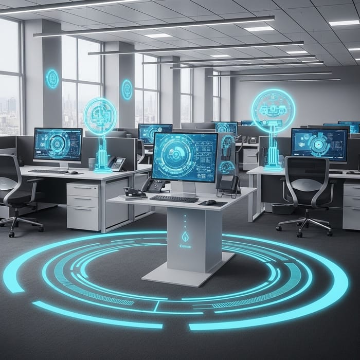Cutting-Edge Corporate Office: Futuristic Technology Scene Cutting-Edge Corporate Office: Futuristic Technology Scene