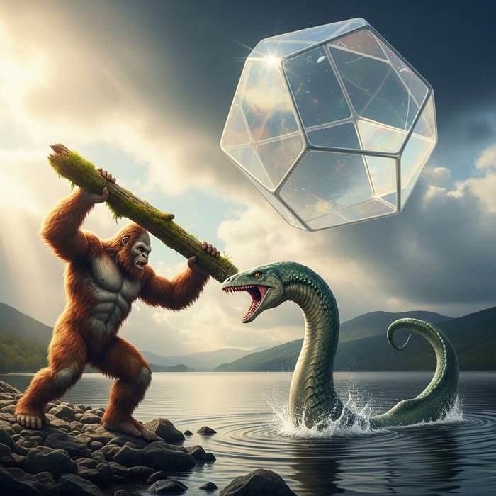 Epic Bigfoot vs Loch Ness Monster Battle in Fantastical Encounter Epic Bigfoot vs Loch Ness Monster Battle in Fantastical Encounter