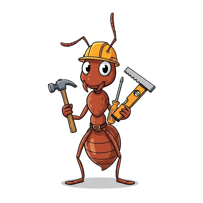 Cartoon Ant Builder with Tools: Hardworking & Skilled