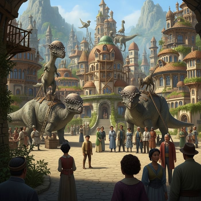 Wholesome Coexistence in Dinotopia City with Pachycephalosaurus Wholesome Coexistence in Dinotopia City with Pachycephalosaurus