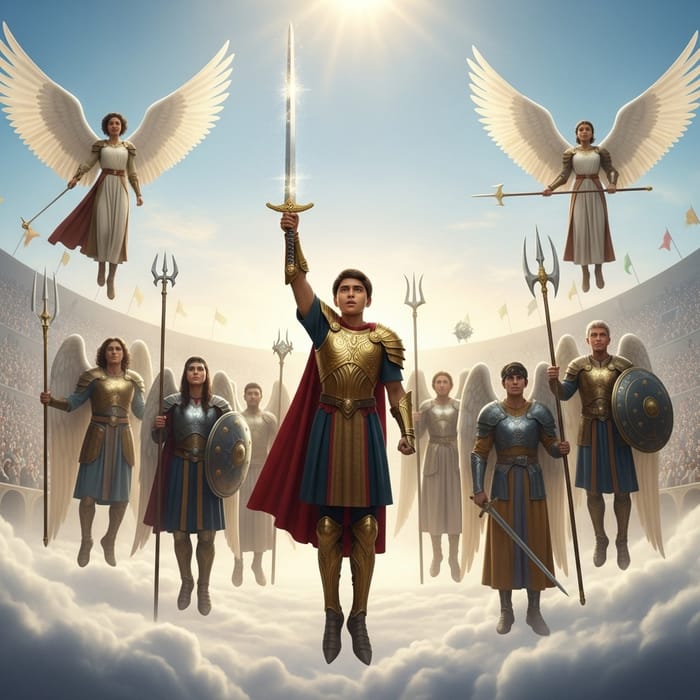 Celestial Warriors: Miguel and His Angelic Allies Prepared for Battle Celestial Warriors: Miguel and His Angelic Allies Prepared for Battle