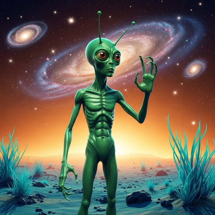 Curious Extraterrestrial in Vibrant Galaxy Setting Curious Extraterrestrial in Vibrant Galaxy Setting