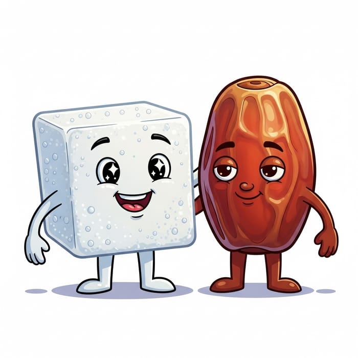 Anthropomorphized Sugar Cube and Date Cartoon Characters