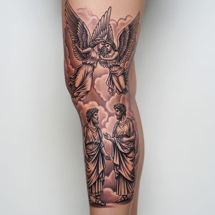 Celestial Leg Art - Majestic Angels and Greek Gods