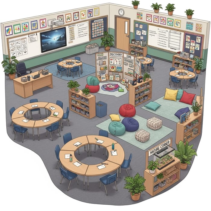 Captivating Elementary Classroom Layout | Colorful Walls, Creative Seating Captivating Elementary Classroom Layout | Colorful Walls, Creative Seating