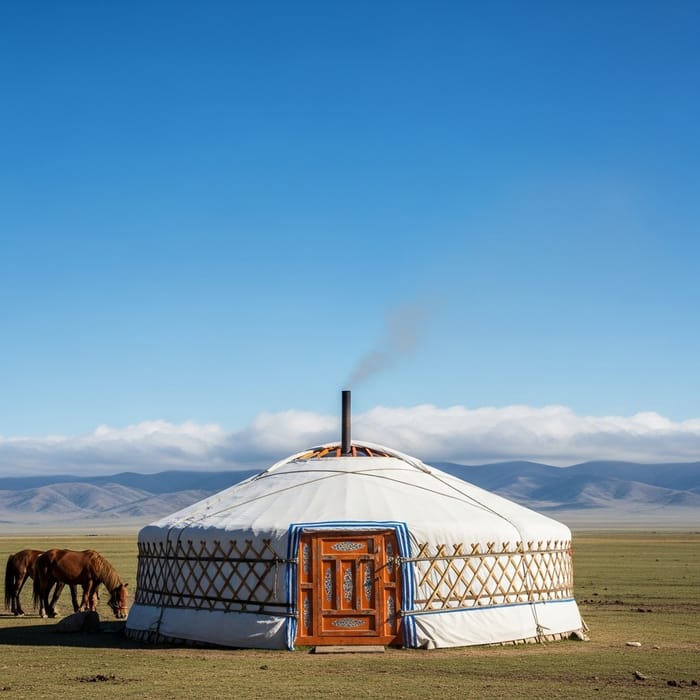 Serene Mongolian Yurt on Peaceful Steppe