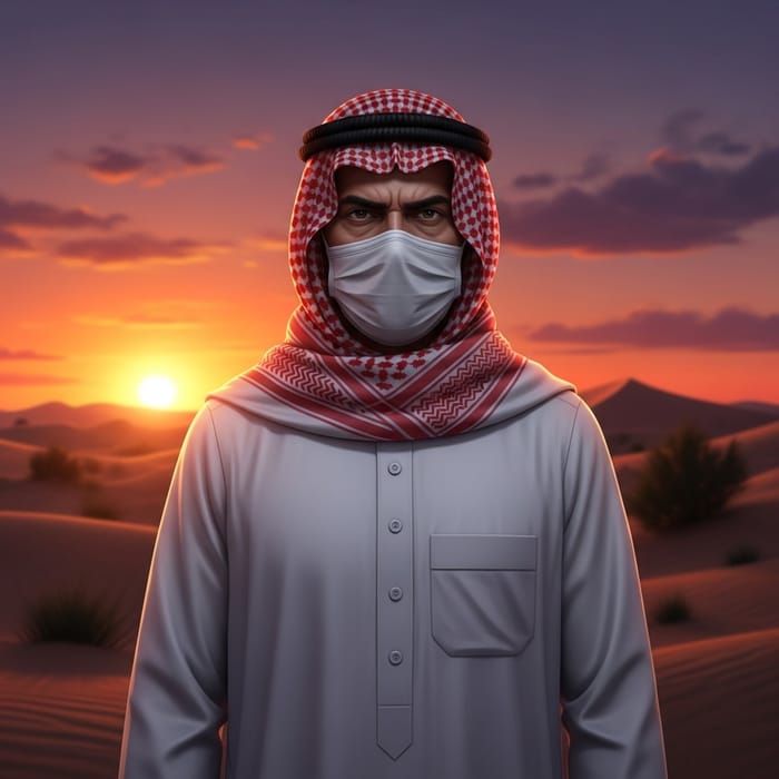 Mystery of Abu Ubaidah: Veiled Arab Man at Sunset Mystery of Abu Ubaidah: Veiled Arab Man at Sunset