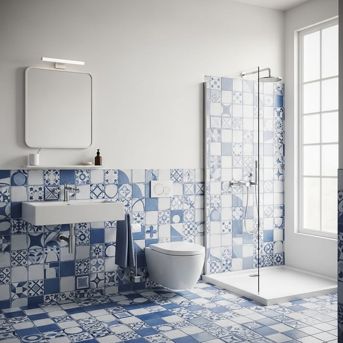 Minimalist Bathroom with Azulejo Tiles Minimalist Bathroom with Azulejo Tiles