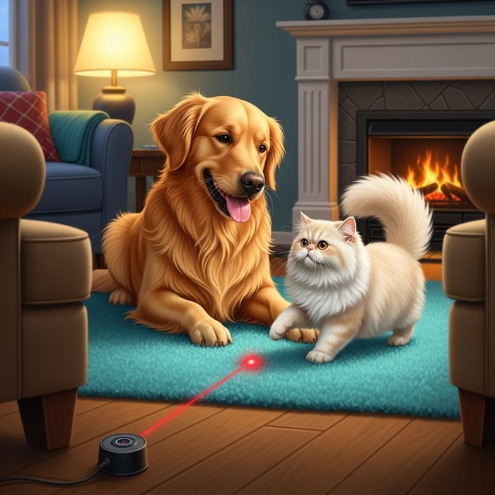Golden Retriever and Persian Cat Interaction