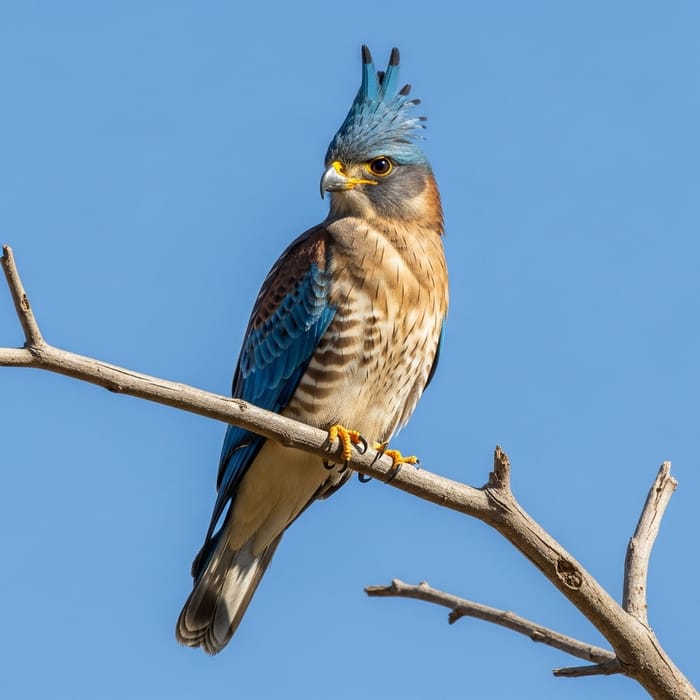 Majestic Bird Perched on Branch | Serene Sky Background