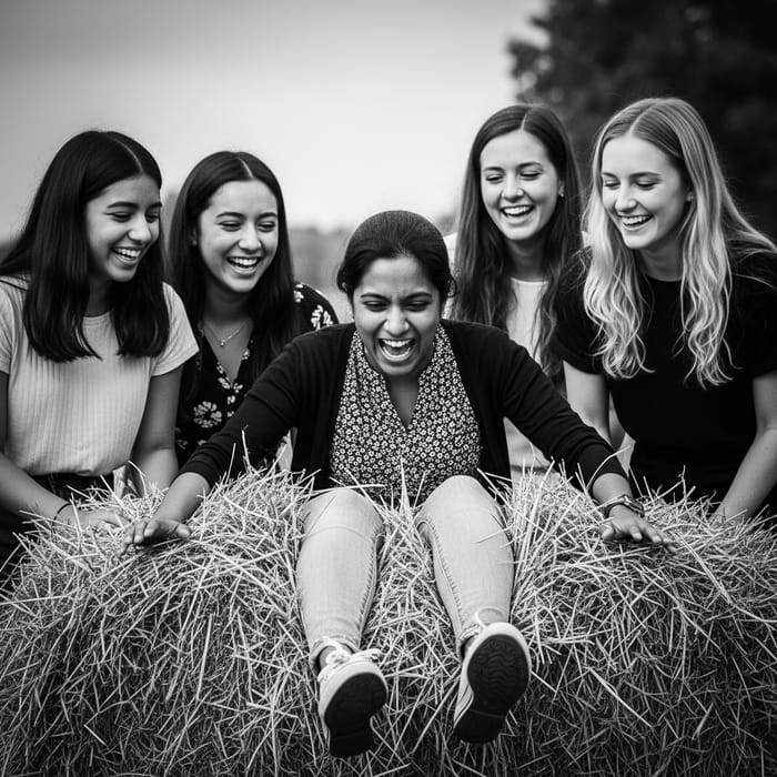 Unexpected Comedy: Woman Face-Plants in Horse Manure Encircled by Laughing Girls