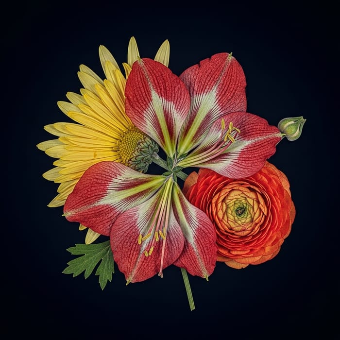 Vibrant Chimera Pressed Flower: Chrysanthemum, Amaryllis, Ranunculus Botanical Photography Vibrant Chimera Pressed Flower: Chrysanthemum, Amaryllis, Ranunculus Botanical Photography