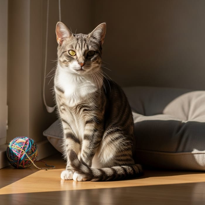 Adorable Grey and White Cat Relaxing in Sunlight Adorable Grey and White Cat Relaxing in Sunlight