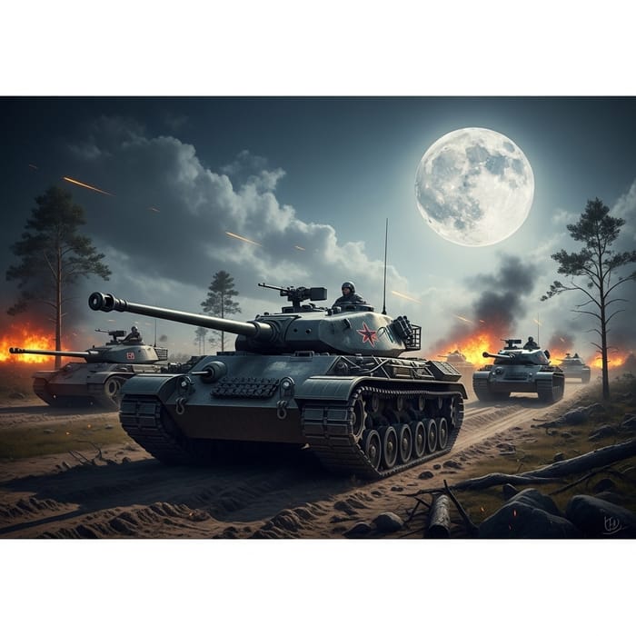 Moonlit Battlefield: Rommel's Armored Divisions in Blitzkrieg